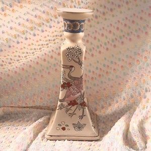 Beautiful hand painted candle holder great accent piece Chinese porcelain
